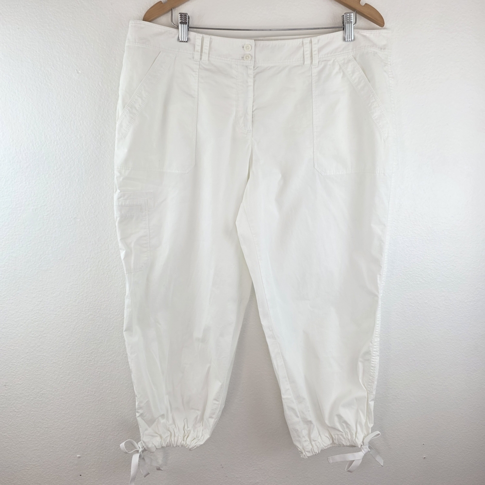 Tommy Bahama Women Pants White Capri Crop Cotton Ankle Drawstring Plus Size 16